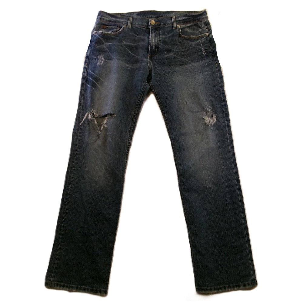 Armani Exchange Mens 34 Regular Jeans Blue Distressed Straight Leg Made in USA